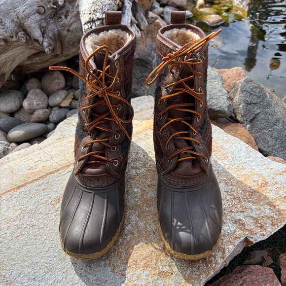 L.L. Bean Wool Lined Bean Boots Womens 9 Plaid Duck Boots Made USA - Picture 6 of 10